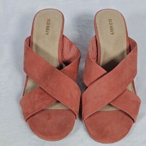 Old Navy Faux Suede Criss Cross Slide Sandals Womens Size 10 Desert Rose